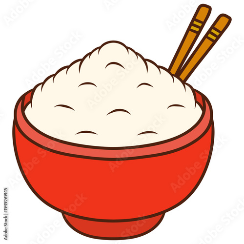 Bowl of Rice with Chopsticks Illustration
