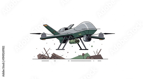 Military Drone Illustration - Advanced Unmanned Aerial Vehicle Concept.