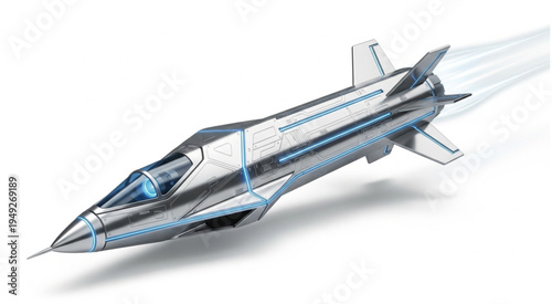 Futuristic Silver Supersonic Jet Concept with Vapor Trails.
