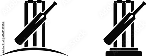 Cricket bat and wicket silhouette sports logo icon representing cricket tournament team game and championship vector illustration