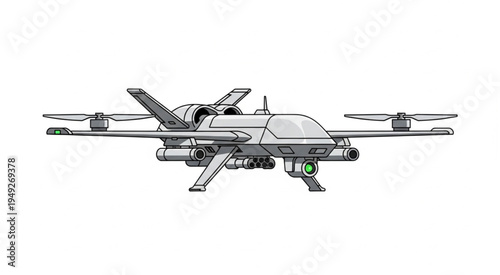 Detailed illustration of a modern drone with advanced features.