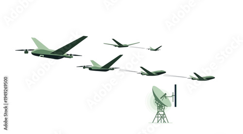 Formation of Unmanned Aerial Vehicles Connected by Tether to Aircraft.