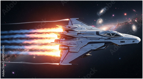Futuristic Spaceship Soaring Through the Cosmos with Blazing Engines.