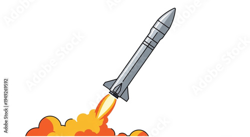 Illustration of a Rocket Launching into Space with Flames.