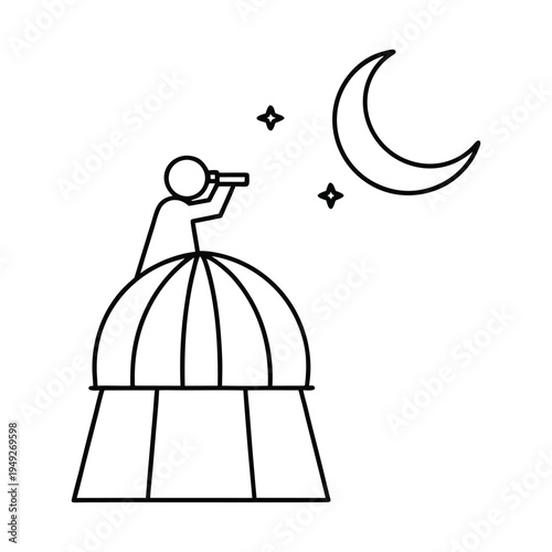 Ramadan mubarak, Muslim searches at sky with binocular for the new moon that signals the start of the Islamic holy month of Ramadan