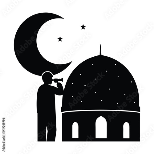 Ramadan mubarak, Muslim searches at sky with binocular for the new moon that signals the start of the Islamic holy month of Ramadan