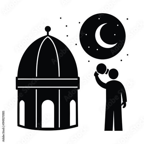 Ramadan mubarak, Muslim searches at sky with binocular for the new moon that signals the start of the Islamic holy month of Ramadan