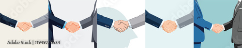 Set of successful business handshake between two professionals, minimalist flat vector artwork, clean background.