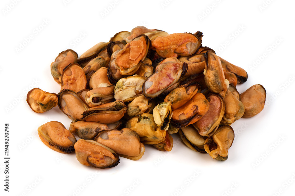Obraz premium Cooked Mussels, isolated on white background