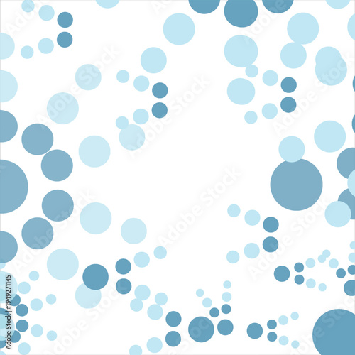 Abstract blue technology background with geometric frame and circular ornaments. Futuristic pattern of dots, particles, molecules and fragments