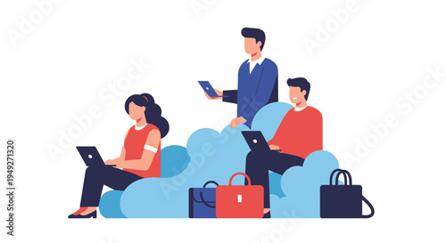 Professional Team Working Remotely on Cloud Computing Platform. Online Collaboration, Digital Connectivity & Global Business Concept.