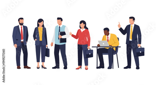 Diverse Business Team Collaboration - Flat Vector Illustration of Professionals and Office Workers