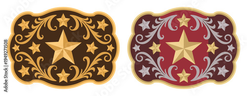 Sheriff star badge rodeo cowboy belt buckle, wild west cowboy style tag with Texas five point star,