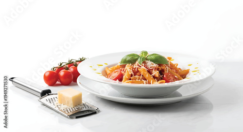 Spaghetti with Tomato Sauce and Cheese on White Plate