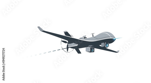 Illustration of a grey military drone in flight.