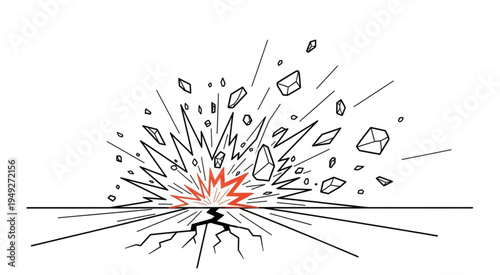 Ground Explosion with Debris and Cracks - A Dynamic Illustration.
