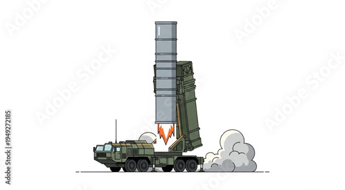 Illustration of a Mobile Missile Launcher Firing a Missile.