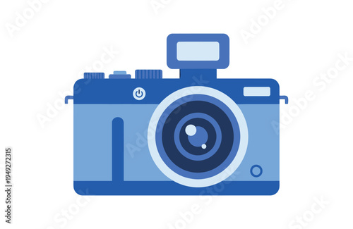Illustration of a blue compact camera with flash