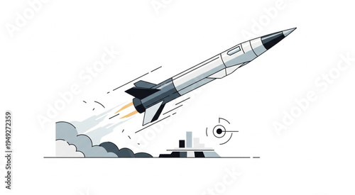 Illustration of a Missile Launching from a Launchpad with Smoke.