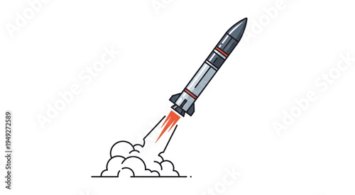 Illustration of a Rocket Launching with Smoke and Flames.