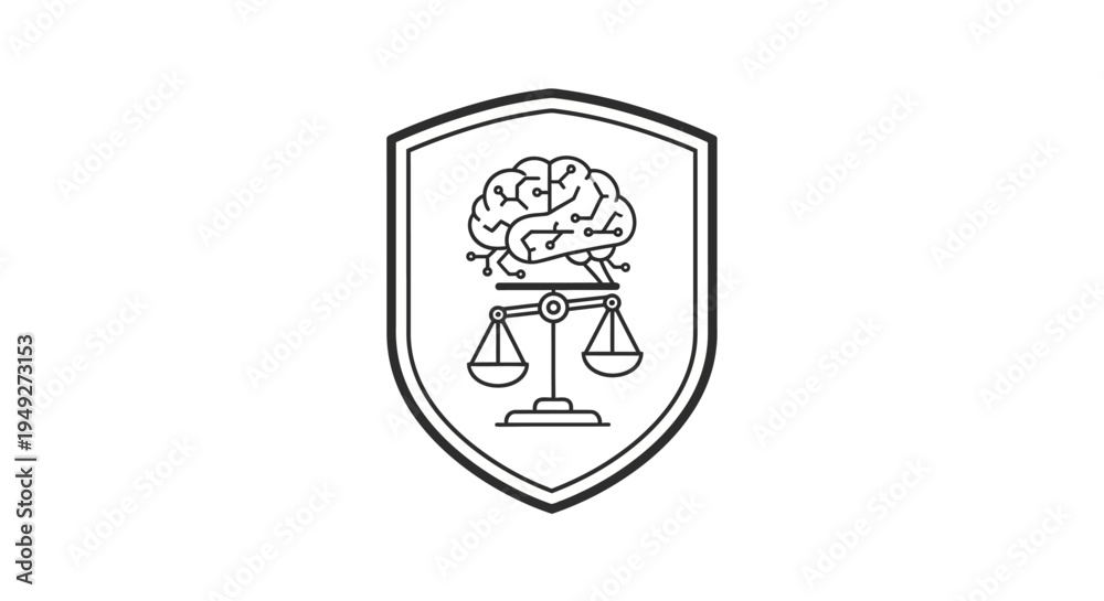 Fototapeta premium Brain with balance scales shield icon.