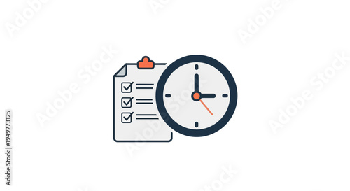 Clock and checklist icon graphic.