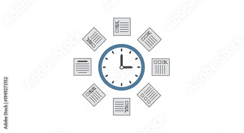 Clock Surrounded by Documents and Papers.