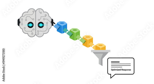 Brain with funnel and colorful blocks.