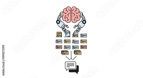 Brain with robotic arms and computer.