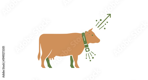 Brown Cow Wearing Green Collar Outdoors.