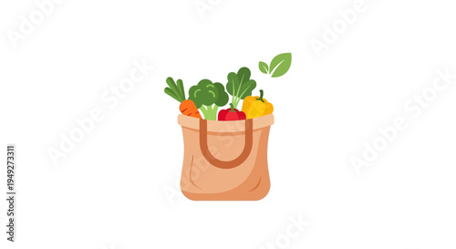 Brown paper bag with fresh vegetables.