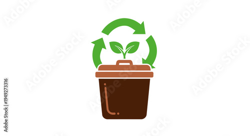 Brown Pot with Green Sprout Growing.