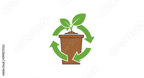 Brown Pot with Green Sprouting Plant.
