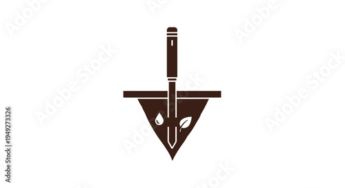 Brown Trowel with Triangular Blade.