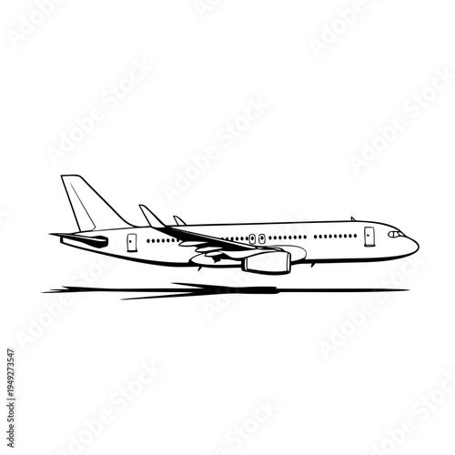 Commercial Airplane Side View Line Art Vector Illustration