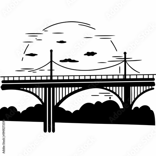 Arch Bridge Landscape Minimal Line Art Vector Illustration