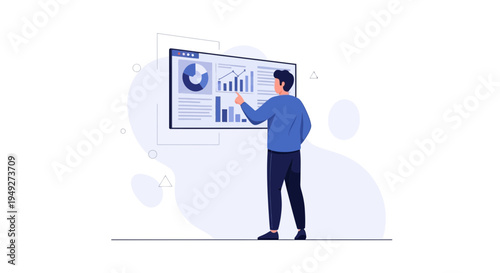 Man analyzing financial charts on a digital screen, business analytics concept