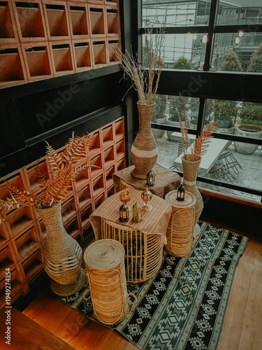 Cozy Bohemian Interior Corner with Rattan Furniture and Natural Decor