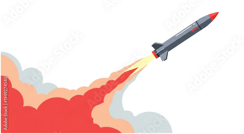 Illustration of a Rocket Launching with Flames and Smoke.