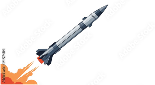 Illustration of a Rocket Launching into the Sky with Flames.