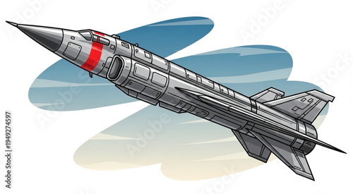 Detailed Illustration of a Sleek Military Jet in Flight.