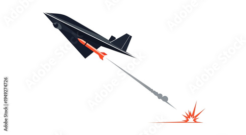 Illustration of a jet launching a missile towards a target.