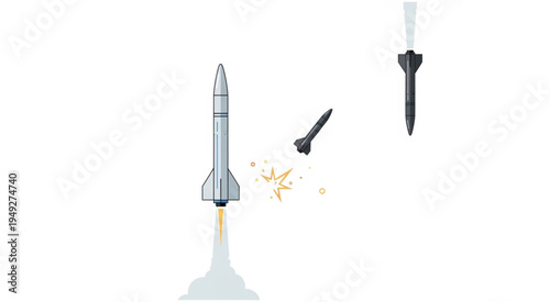 Rocket Launch with Detaching Boosters Illustration.