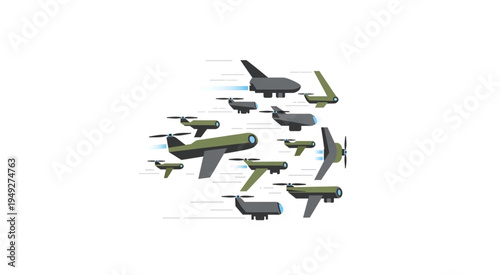 A Fleet of Futuristic Aircraft in Formation.