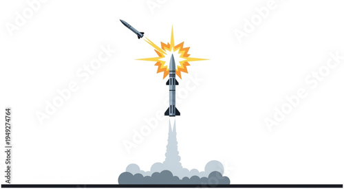 Rocket Interception - Missile Defense System Illustration.