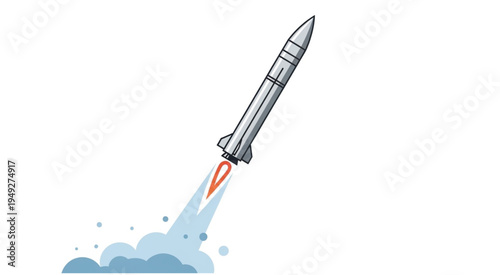 Rocket Launching into Space with Flames and Smoke.