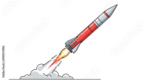 Illustration of a Rocket Launching into Space with Smoke Trails.