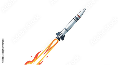 Rocket Launching into Space with Flames and Smoke.