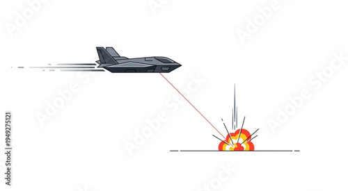 Futuristic Jet Destroying Ground Target with Precision Laser.
