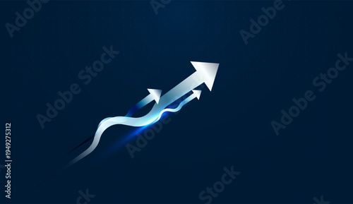 Up arrows on deep blue background with Multiple arrows rising upward represent strong progress in modern technology, expanding Finance markets